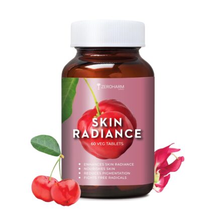 ZEROHARM Skin Radiance Tablets| 600mg with L-Glutathione, Acerola Cherry Extract for High Pigmentaion Skin| Biotin Vitamin C & E to promote Healthy Skin and Reduces Dark Spots. | 60 Veg Tablets