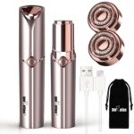 gurelax Facial Hair Removal for Women, Rechargeable Hair Remover with 2 x Replacement Heads, Painless Hair Removal Device, Electric Razors&Trimmer for Mustache/Chin/Upper Lip, Rose Gold