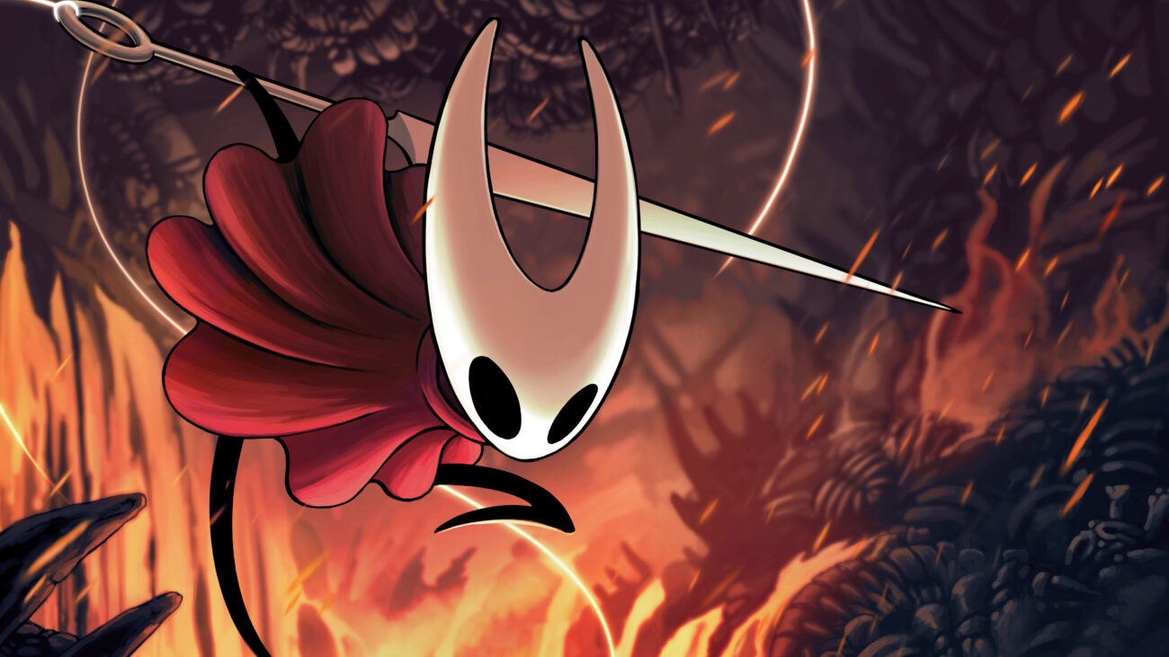 Promotional art for Team Cherry's Hollow Knight: Silksong featuring protagonist, Hornet in her red cloak