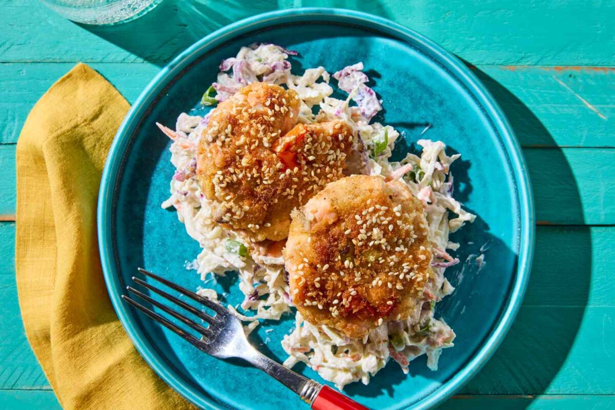 Salmon Cakes with Tahini Slaw