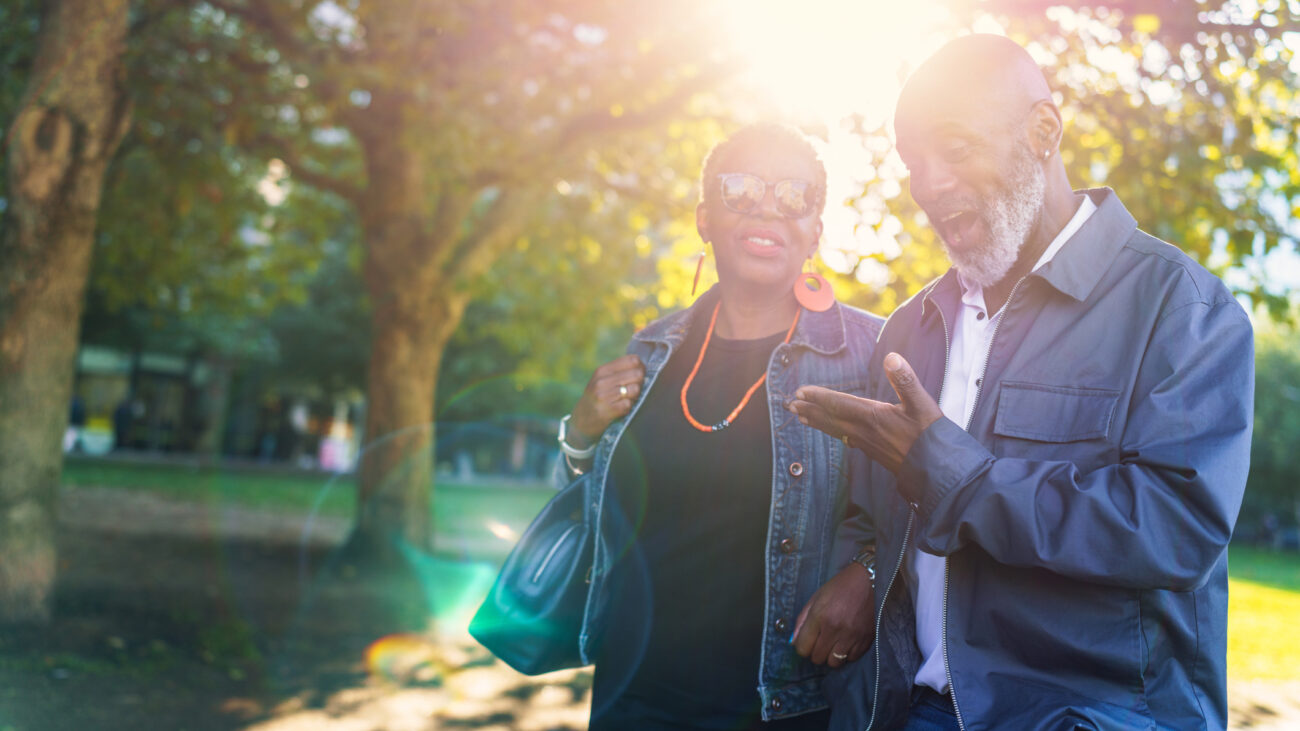Couple walking in park